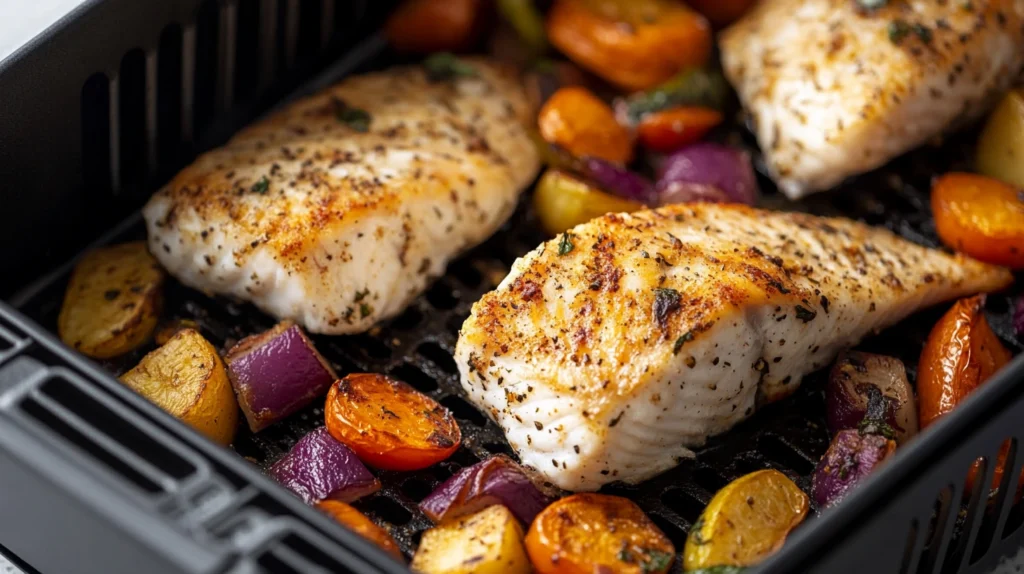 Rockfish fillets in an air fryer.