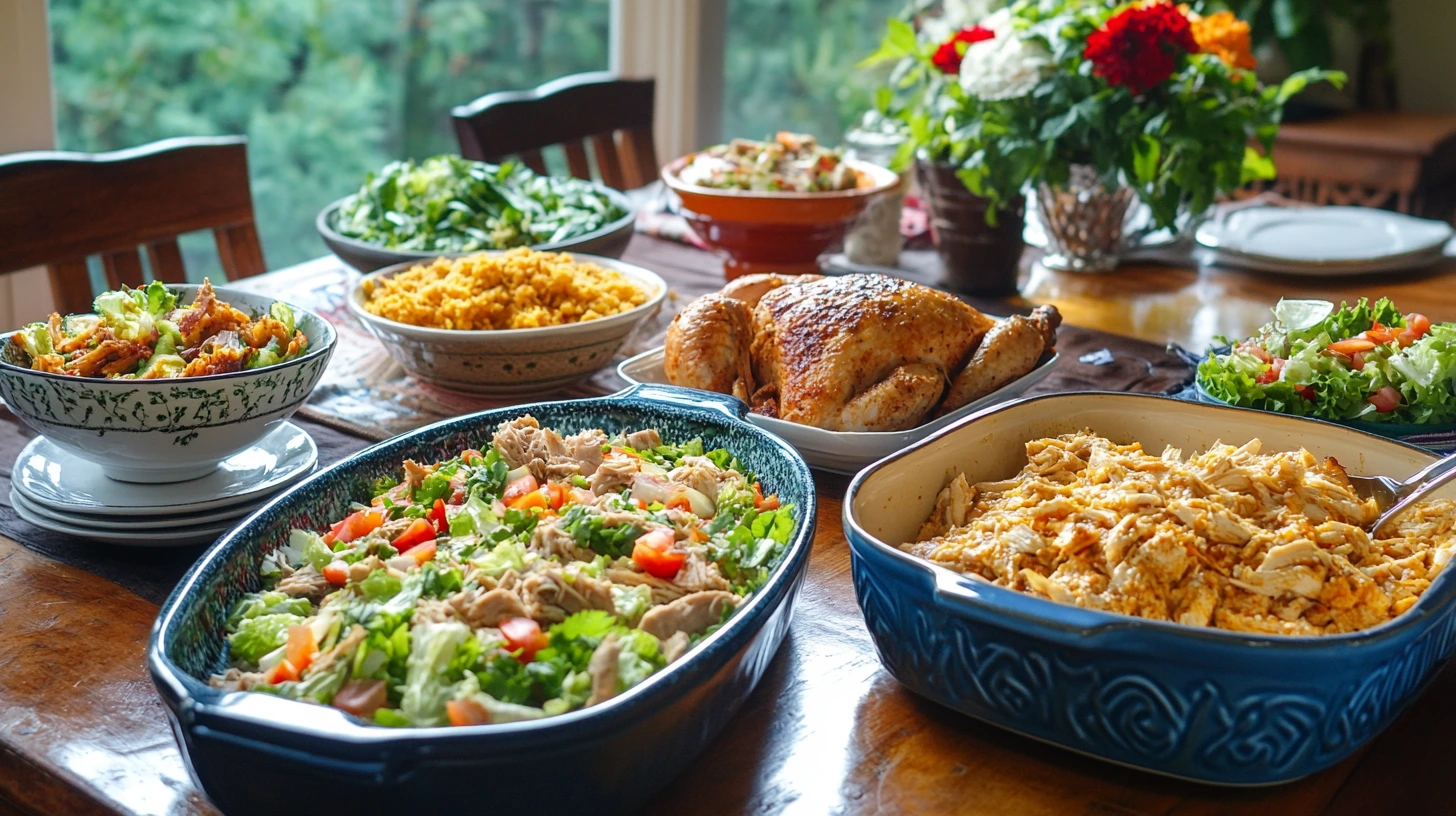 A variety of dishes made with leftover rotisserie chicken.