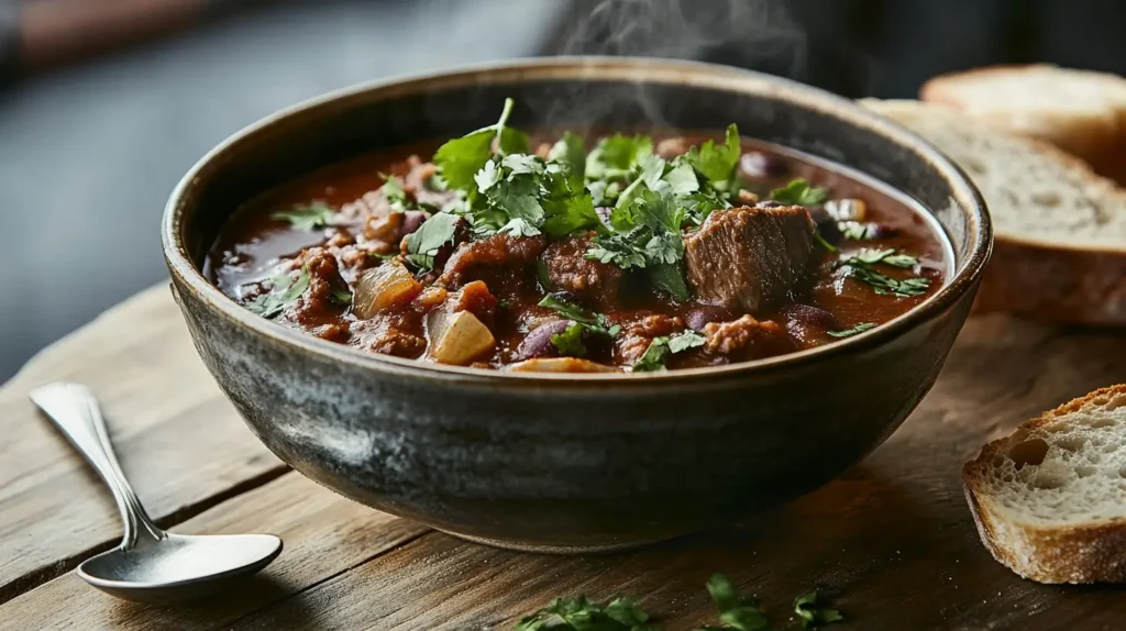 Deer Chili On Rustic Table