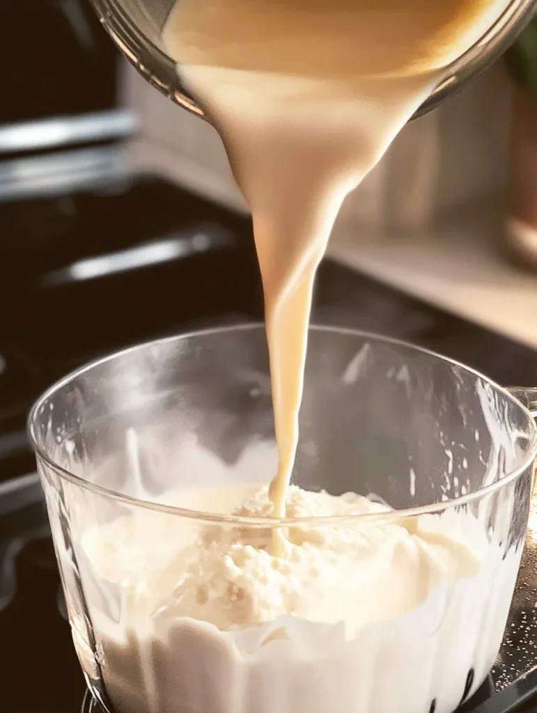 Pouring Homemade Vanilla Ice Cream Base Into Container